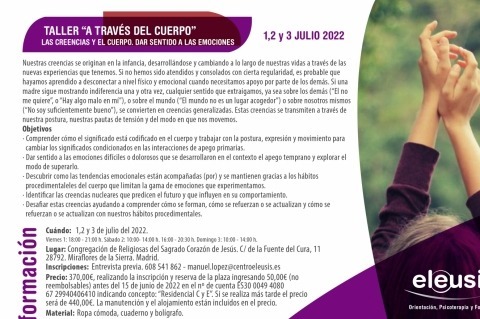Taller " A través del Cuerpo". Las Creencias y el cuerpo. Dar sentido a las emociones